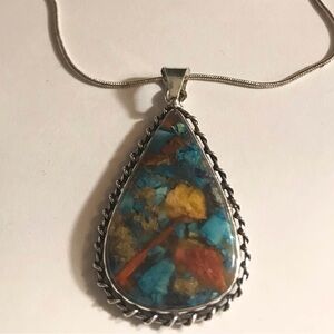 Oyster Copper Turquoise Stamped 925 Sterling Silver Necklace